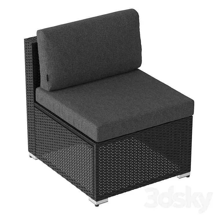 Black straight armchair (wicker outdoor furniture) 02 3DS Max Model