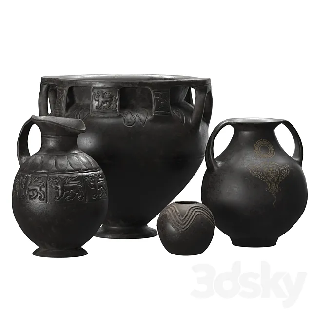 Black terracota vintage vases 3DSMax File