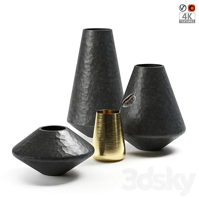 Black vases with dried flowers 3DSMax File