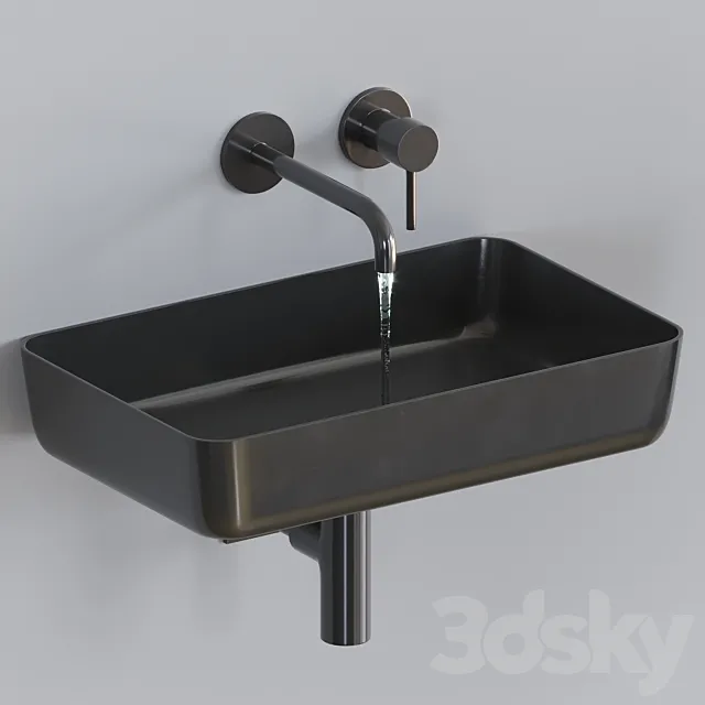 Black washbasin with wall-mounted faucet 3ds Max