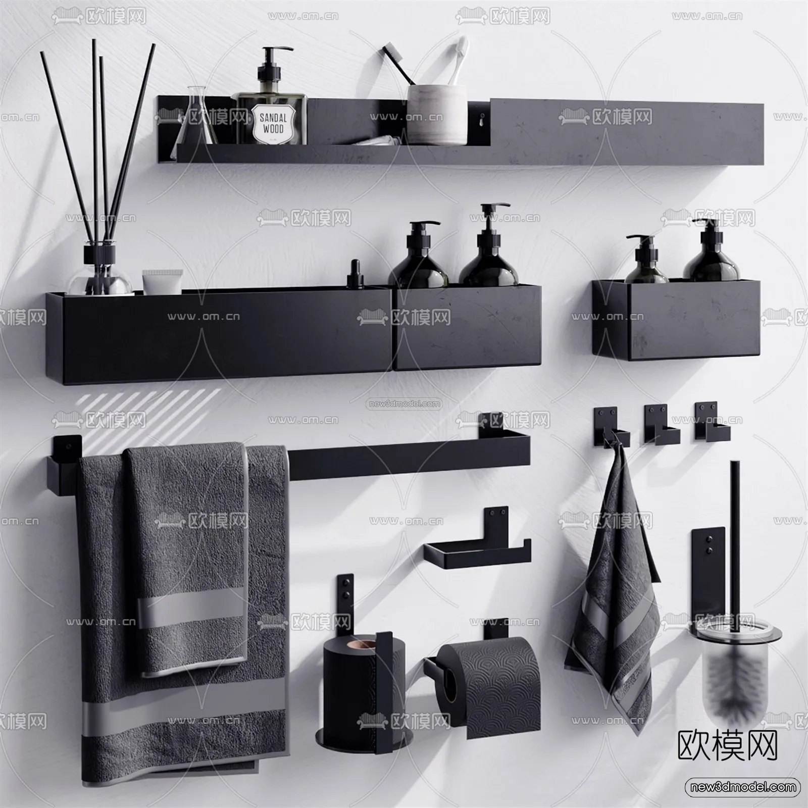 Black – White – Gray Colors Interior 3D Blocks – Bathroom 3D Scene – 261 – VRAY