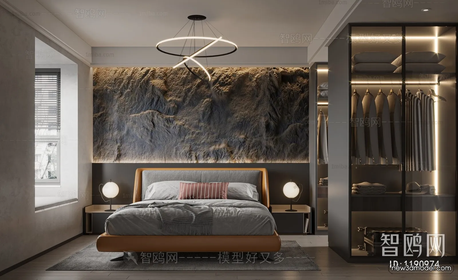 Black – White – Gray Colors Interior 3D Blocks – Bedroom 3D Scene – 177 – VRAY