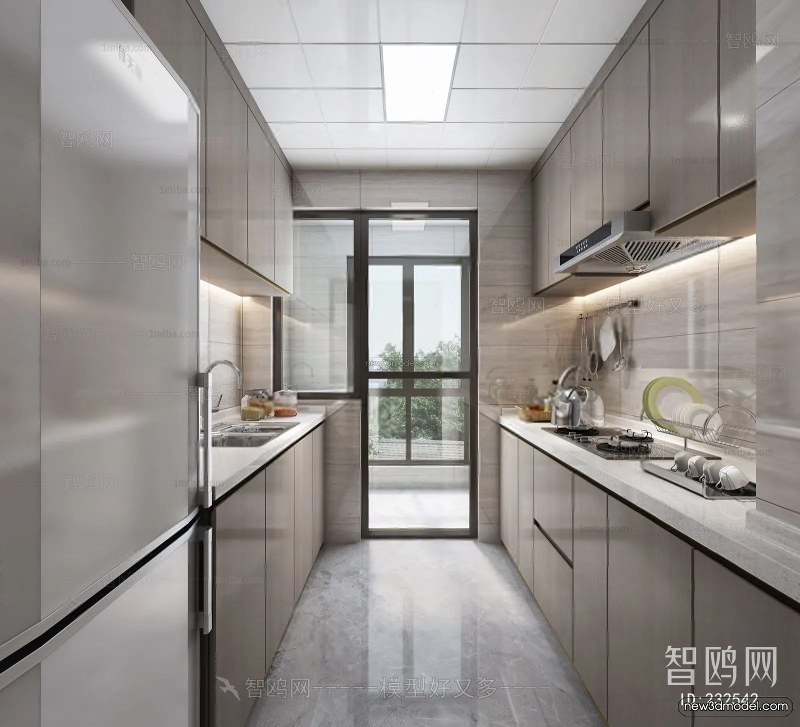 Black – White – Gray Colors Interior 3D Blocks – Kitchen 3D Scene – 213 – VRAY