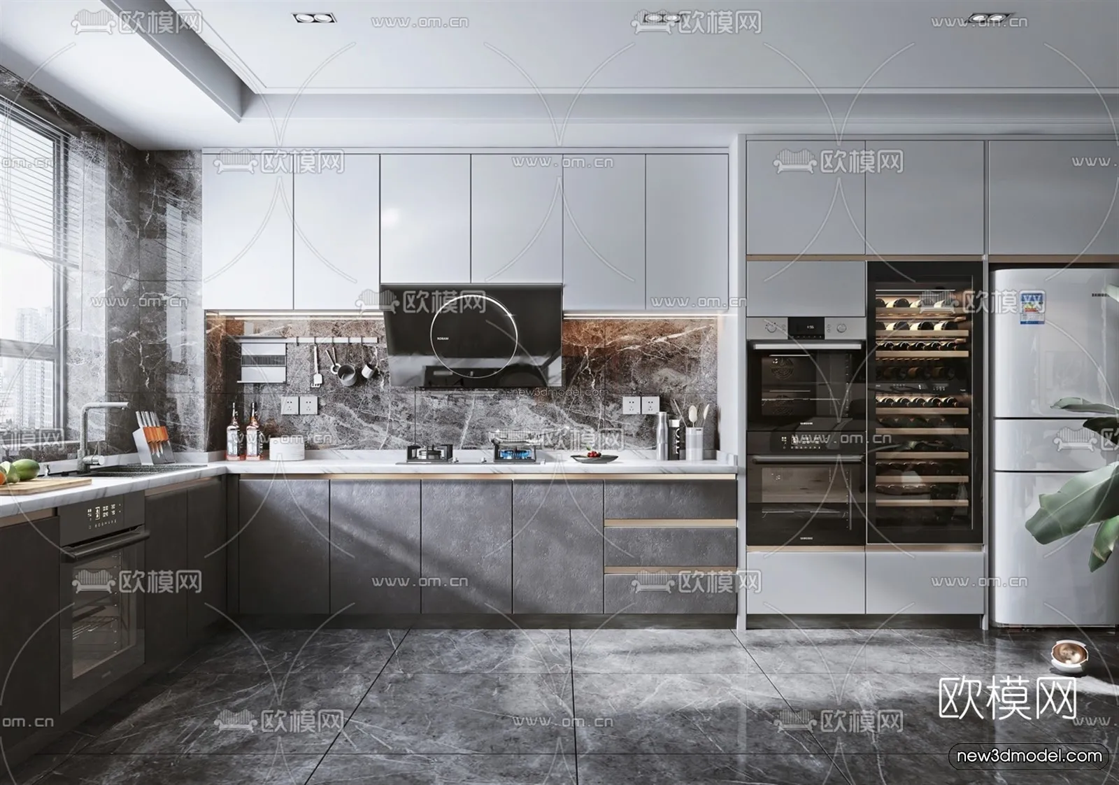 Black – White – Gray Colors Interior 3D Blocks – Kitchen 3D Scene – 220 – VRAY