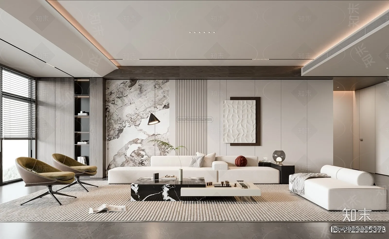 Black – White – Gray Colors Interior 3D Blocks – Living Room 3D Scene – 003 – VRAY