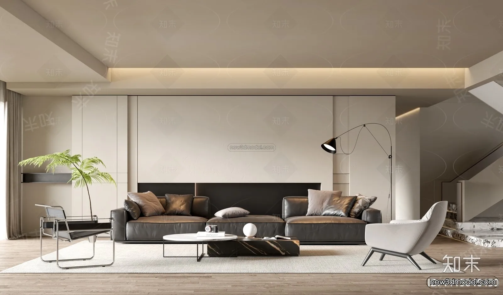 Black – White – Gray Colors Interior 3D Blocks – Living Room 3D Scene – 005 – VRAY