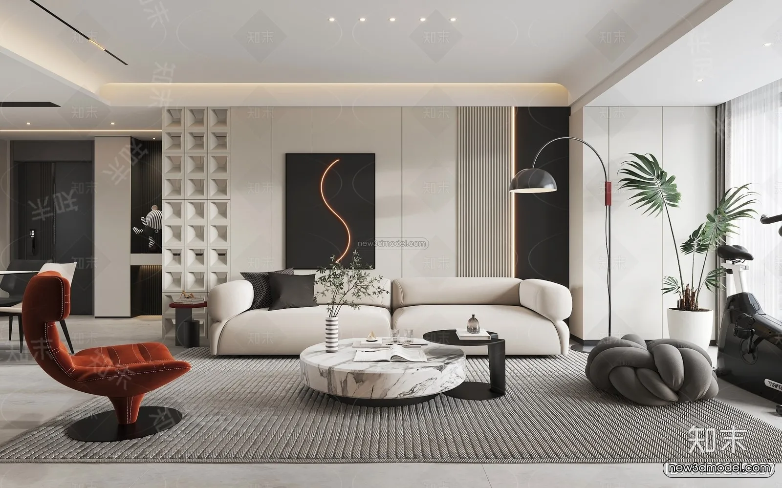 Black – White – Gray Colors Interior 3D Blocks – Living Room 3D Scene – 017 – VRAY