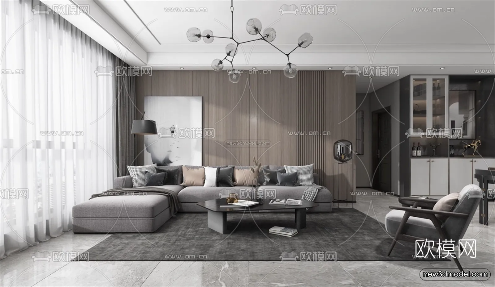 Black – White – Gray Colors Interior 3D Blocks – Living Room 3D Scene – 018 – VRAY