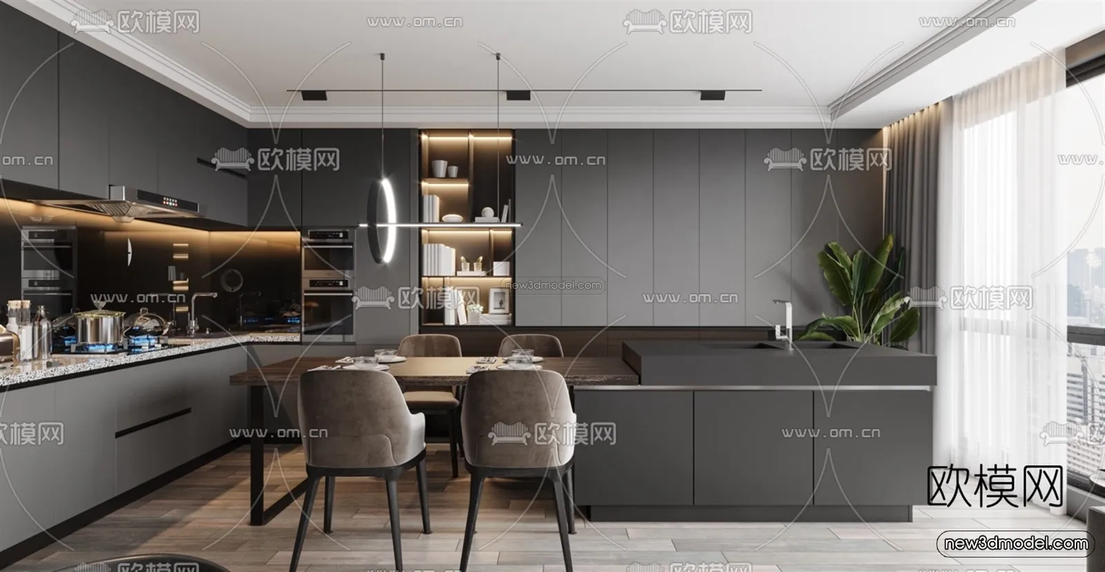 Black – White – Gray Colors Interior 3D Blocks – Living Room 3D Scene – 019 – VRAY
