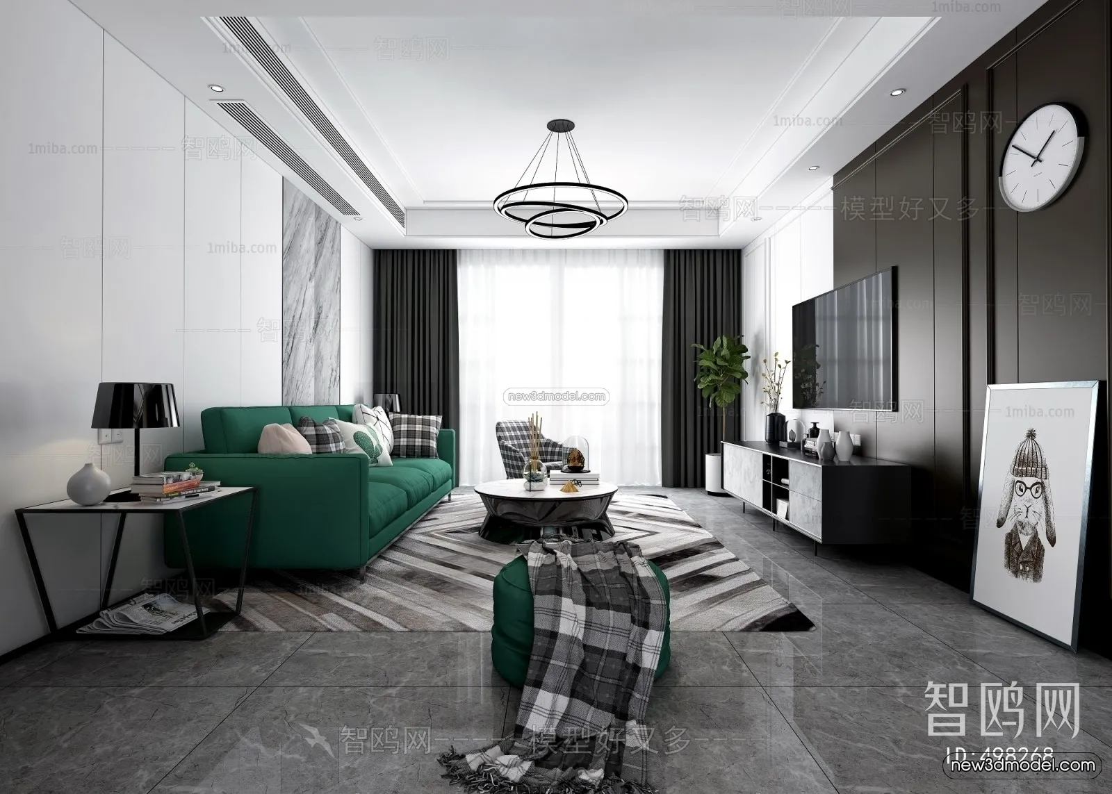 Black – White – Gray Colors Interior 3D Blocks – Living Room 3D Scene – 022 – VRAY