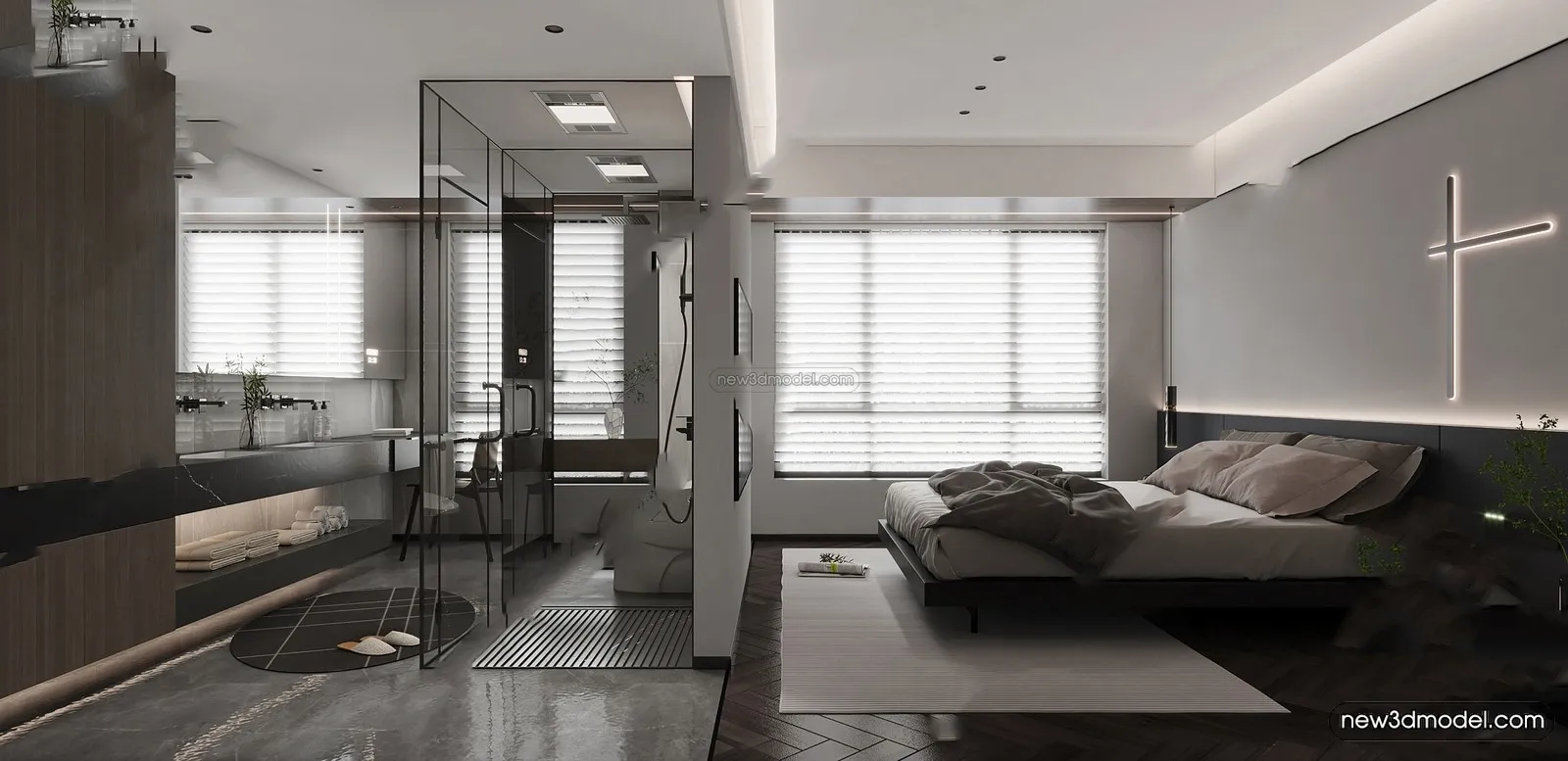 Black – White – Gray Colors Interior 3D Blocks – Living Room 3D Scene – 027 – VRAY