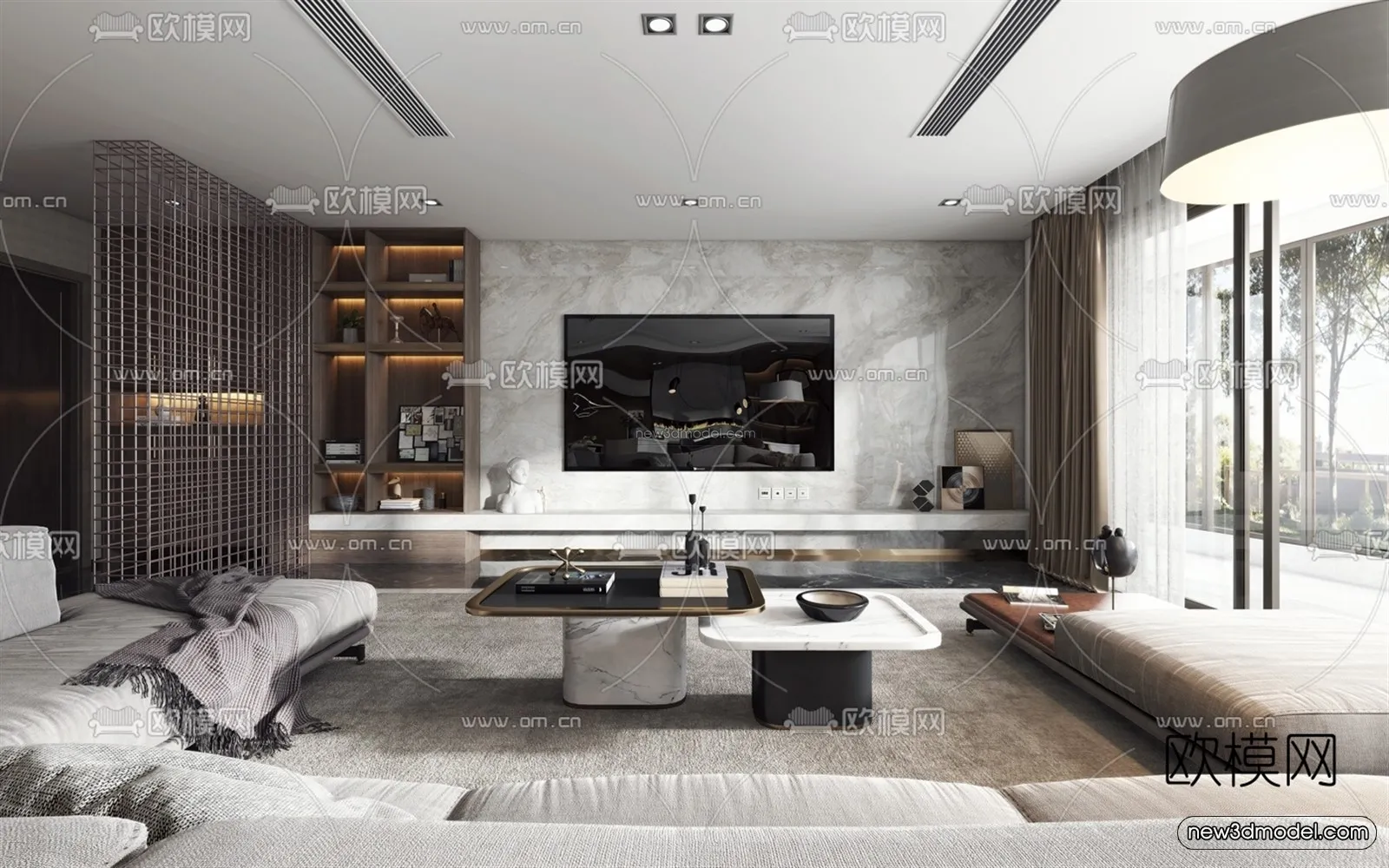 Black – White – Gray Colors Interior 3D Blocks – Living Room 3D Scene – 035 – VRAY