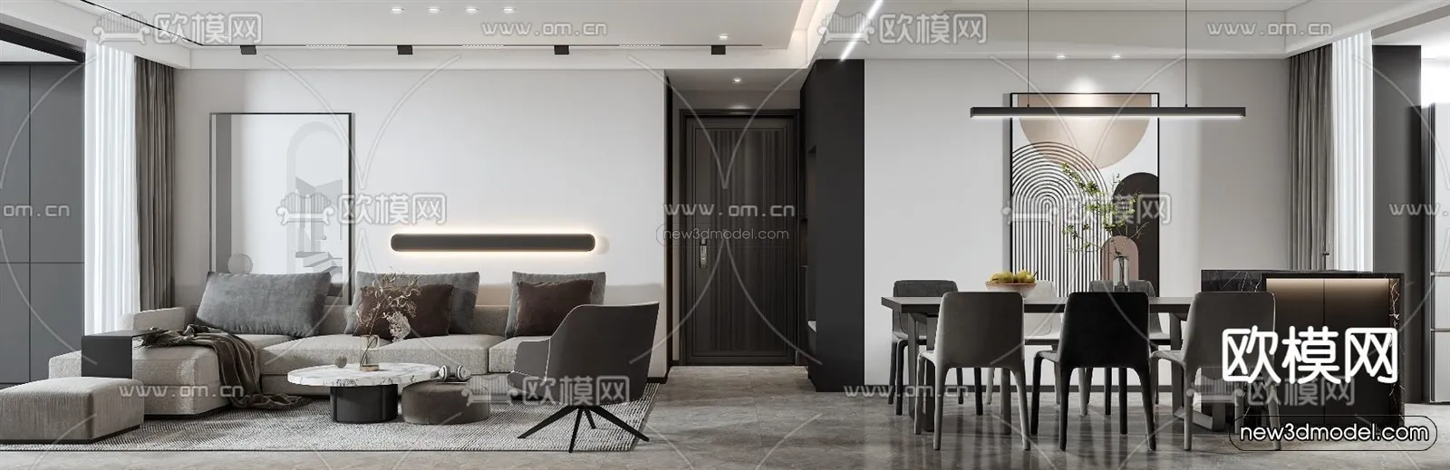 Black – White – Gray Colors Interior 3D Blocks – Living Room 3D Scene – 040 – VRAY