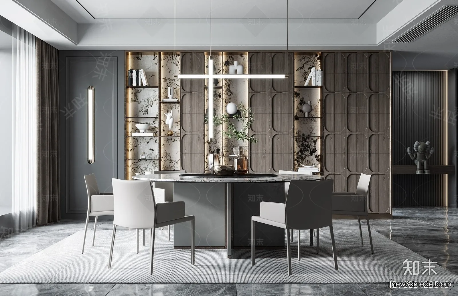 Black – White – Gray Colors Interior 3D Blocks – Living Room 3D Scene – 043 – VRAY