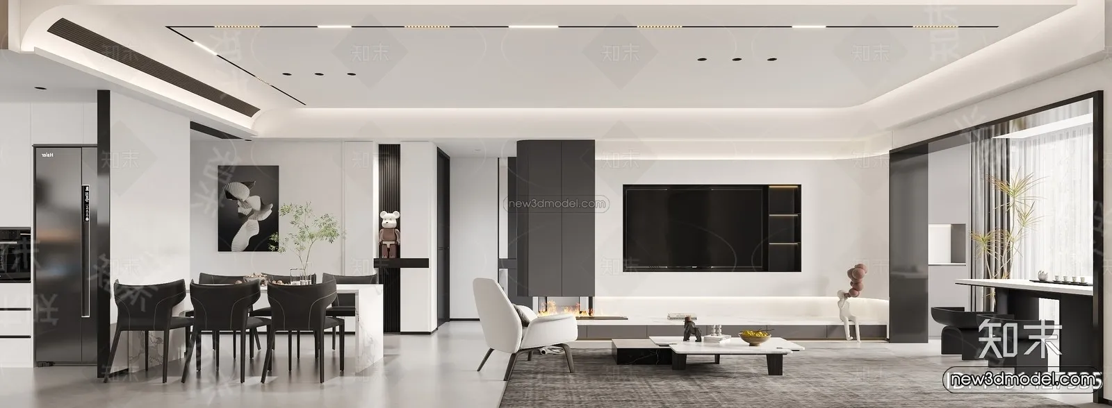 Black – White – Gray Colors Interior 3D Blocks – Living Room 3D Scene – 047 – VRAY