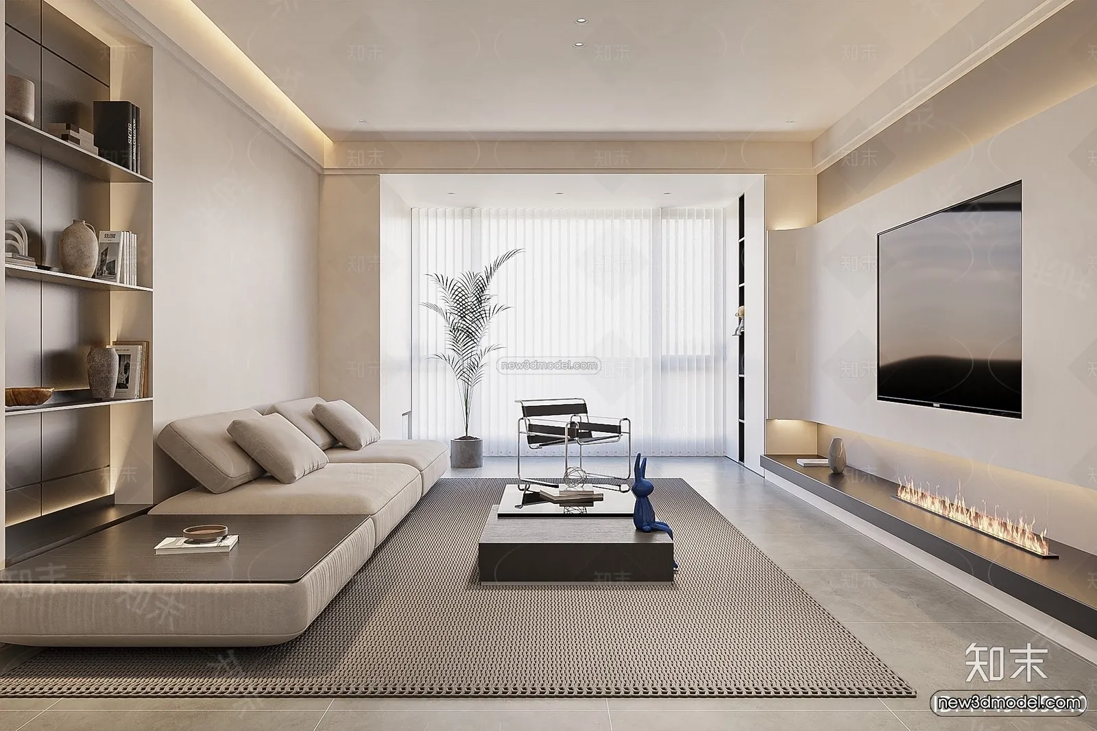 Black – White – Gray Colors Interior 3D Blocks – Living Room 3D Scene – 049 – CORONA