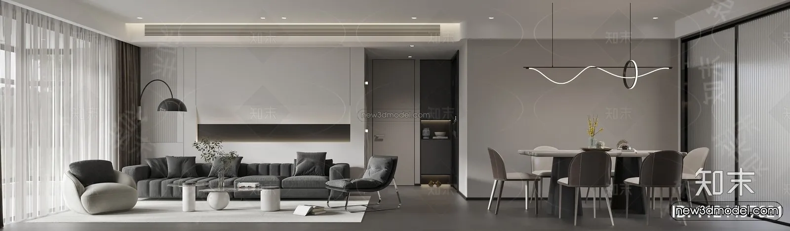 Black – White – Gray Colors Interior 3D Blocks – Living Room 3D Scene – 050 – CORONA