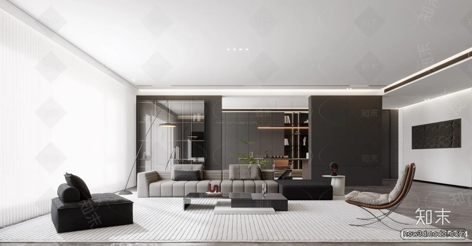 Black – White – Gray Colors Interior 3D Blocks – Living Room 3D Scene – 052 – CORONA