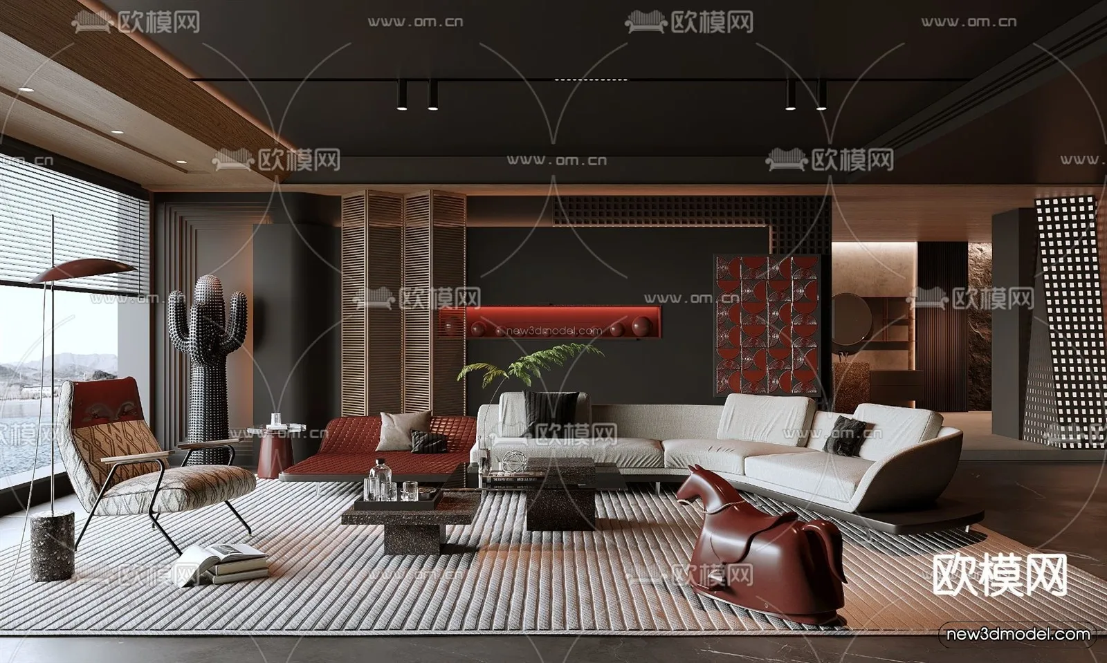 Black – White – Gray Colors Interior 3D Blocks – Living Room 3D Scene – 057 – CORONA