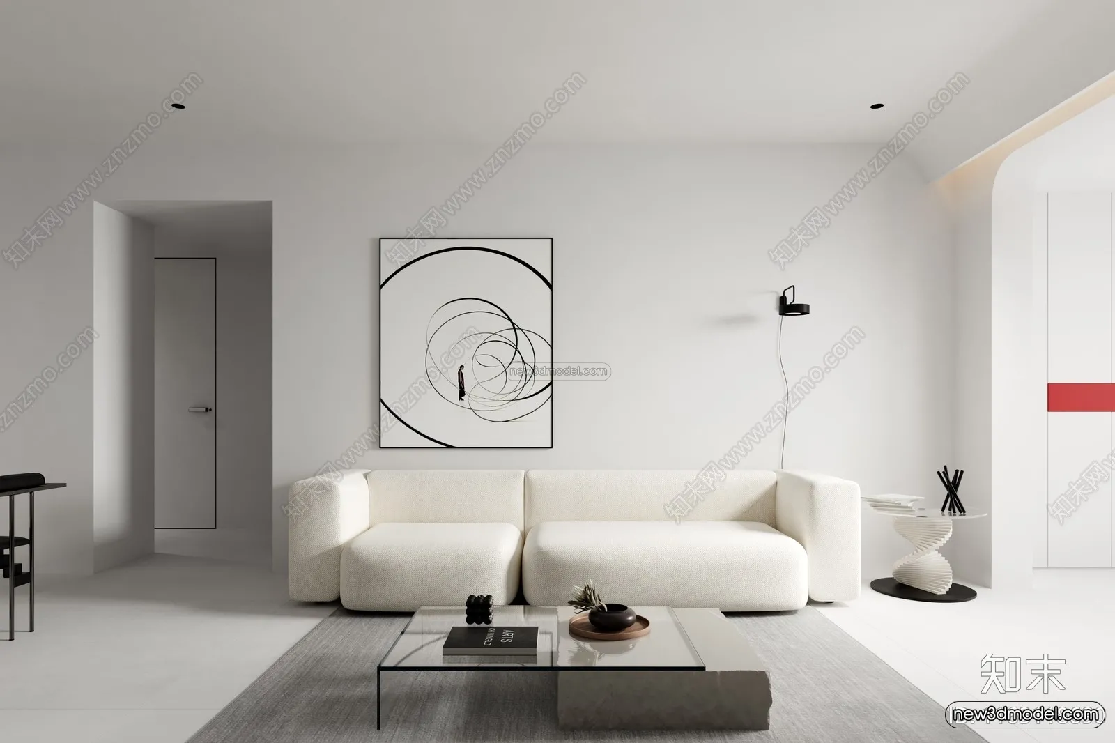 Black – White – Gray Colors Interior 3D Blocks – Living Room 3D Scene – 058 – CORONA