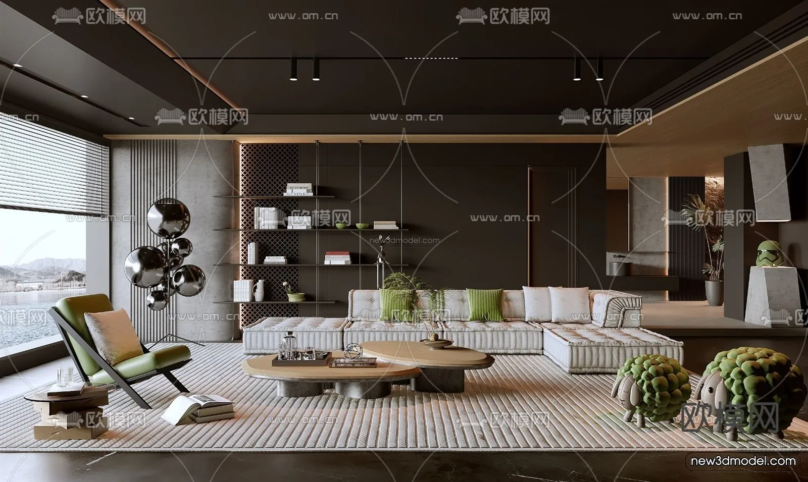 Black – White – Gray Colors Interior 3D Blocks – Living Room 3D Scene – 059 – CORONA