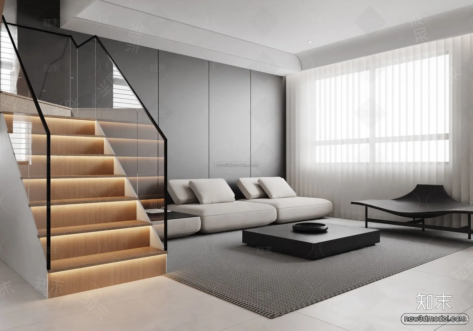 Black – White – Gray Colors Interior 3D Blocks – Living Room 3D Scene – 060 – CORONA