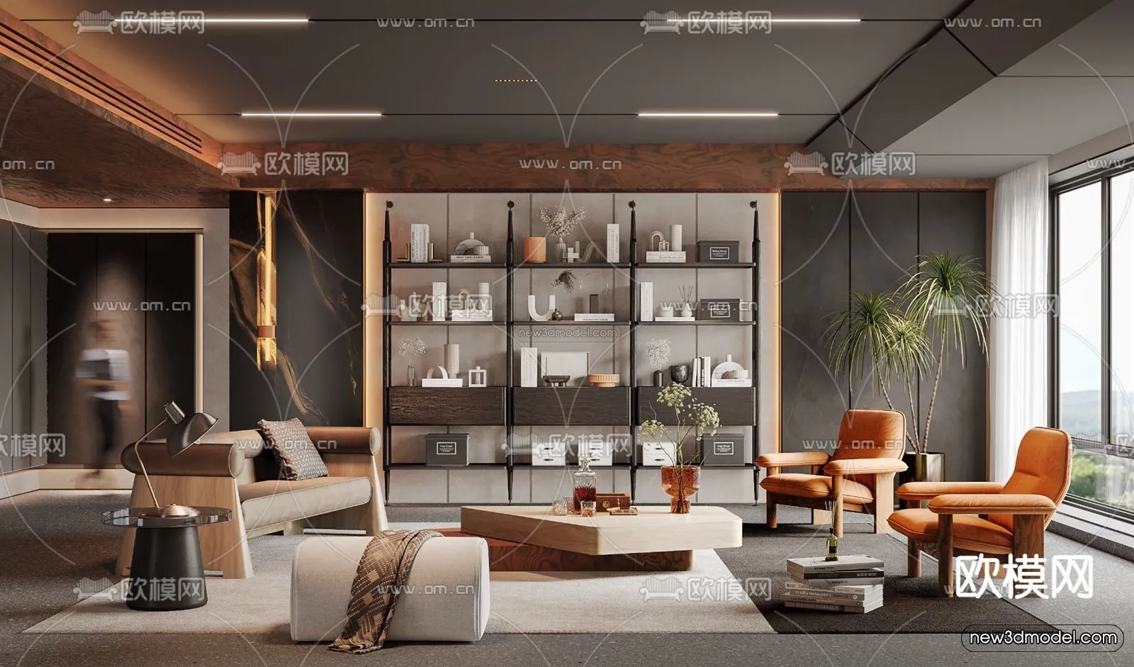 Black – White – Gray Colors Interior 3D Blocks – Living Room 3D Scene – 064 – CORONA