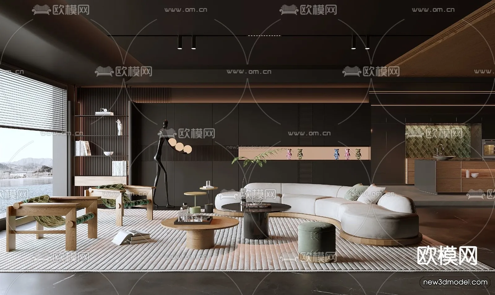 Black – White – Gray Colors Interior 3D Blocks – Living Room 3D Scene – 067 – CORONA
