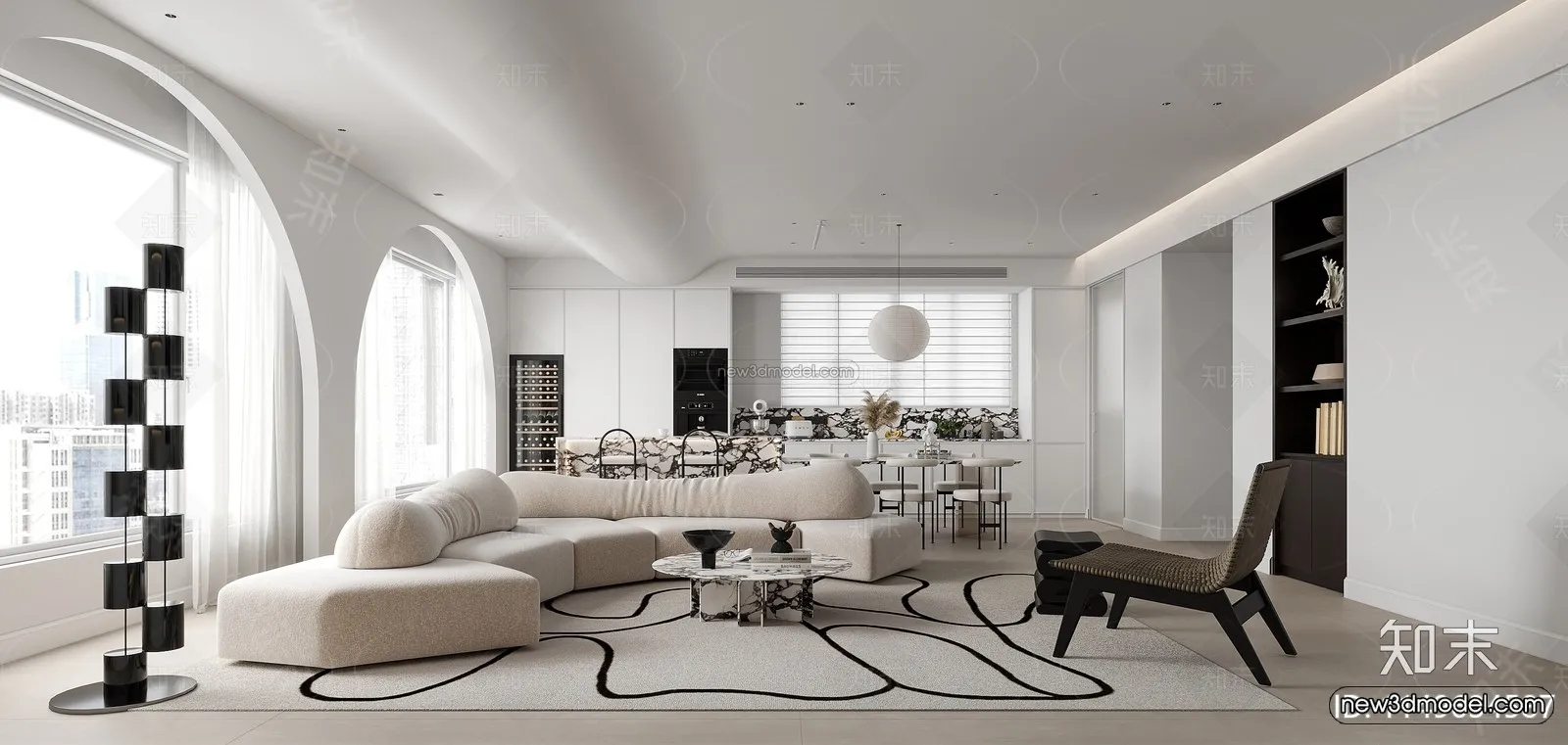 Black – White – Gray Colors Interior 3D Blocks – Living Room 3D Scene – 071 – CORONA