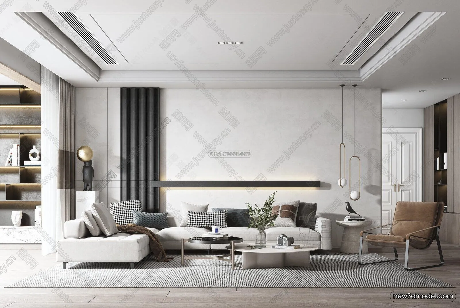 Black – White – Gray Colors Interior 3D Blocks – Living Room 3D Scene – 073 – VRAY