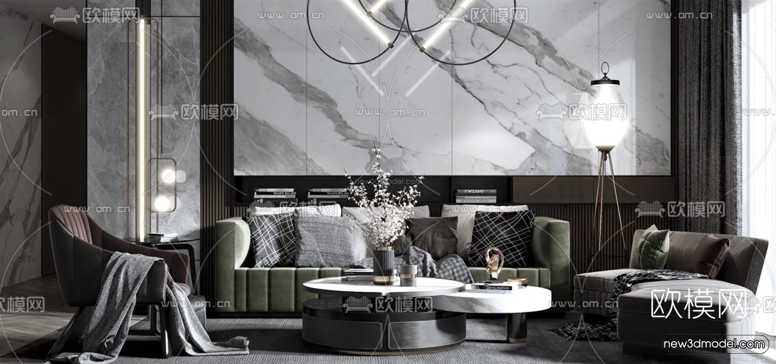 Black – White – Gray Colors Interior 3D Blocks – Living Room 3D Scene – 074 – VRAY