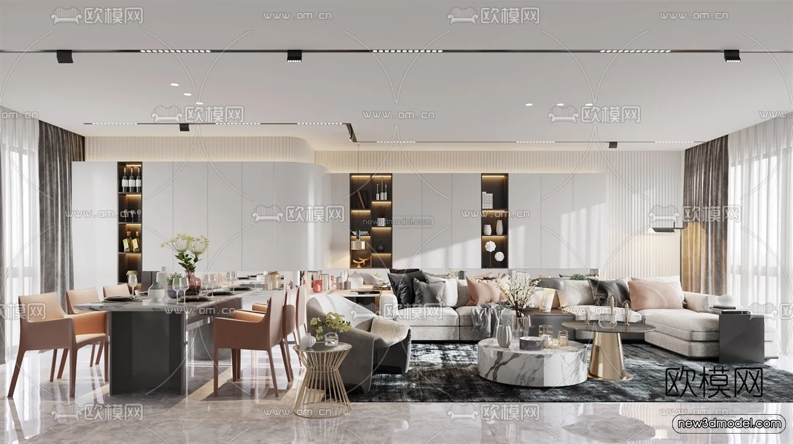 Black – White – Gray Colors Interior 3D Blocks – Living Room 3D Scene – 079 – VRAY