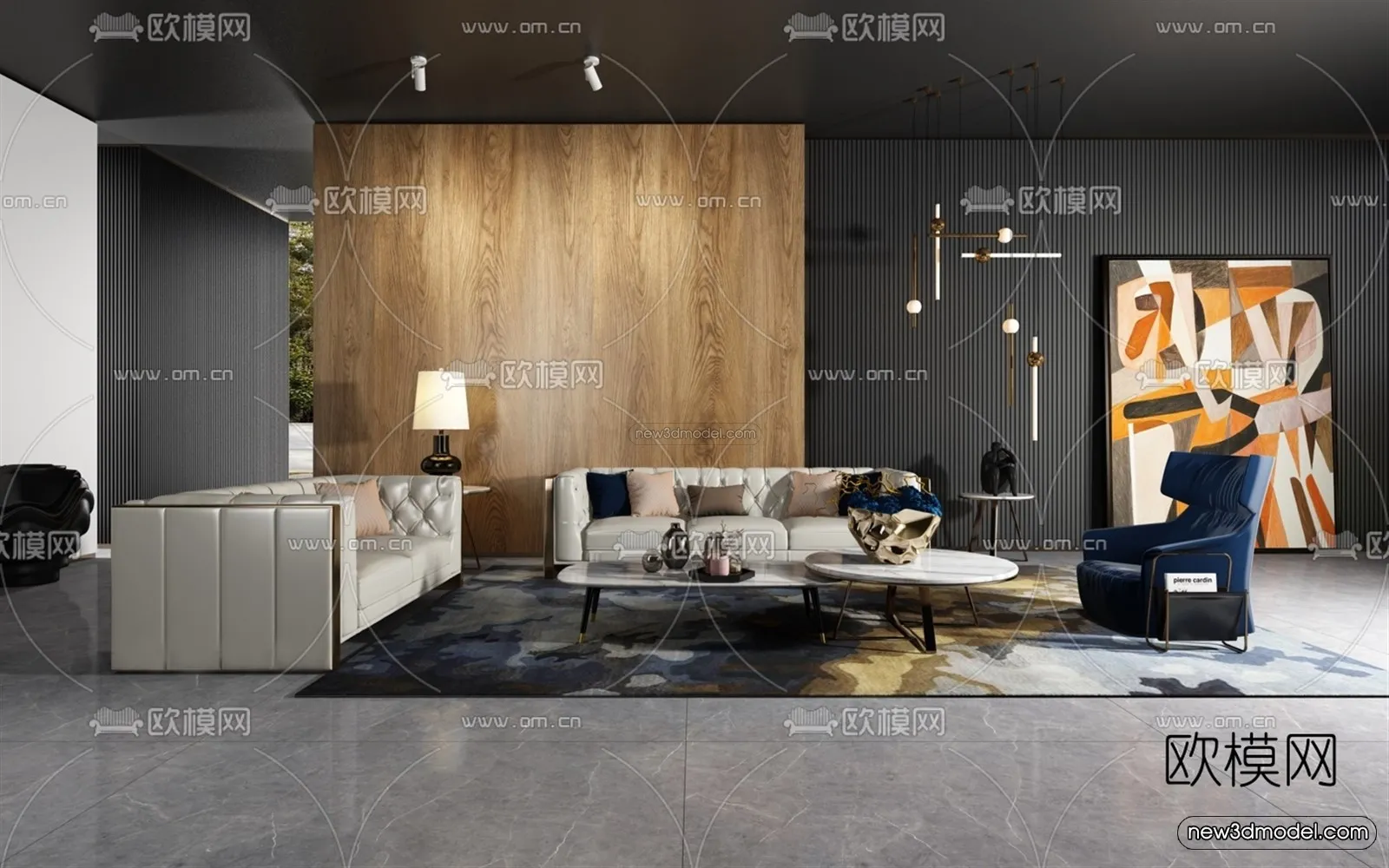 Black – White – Gray Colors Interior 3D Blocks – Living Room 3D Scene – 080 – VRAY