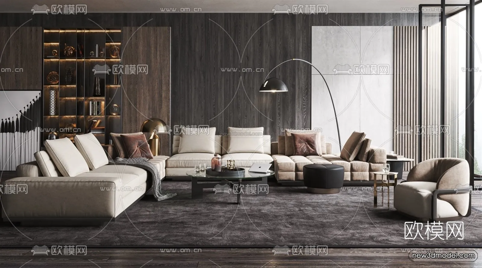 Black – White – Gray Colors Interior 3D Blocks – Living Room 3D Scene – 081 – VRAY