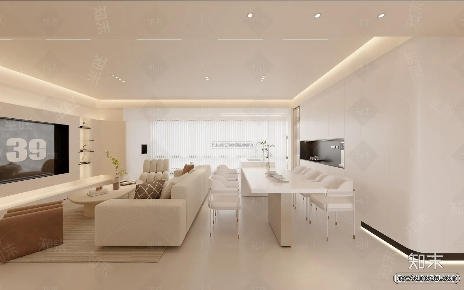 Black – White – Gray Colors Interior 3D Blocks – Living Room 3D Scene – 082 – CORONA