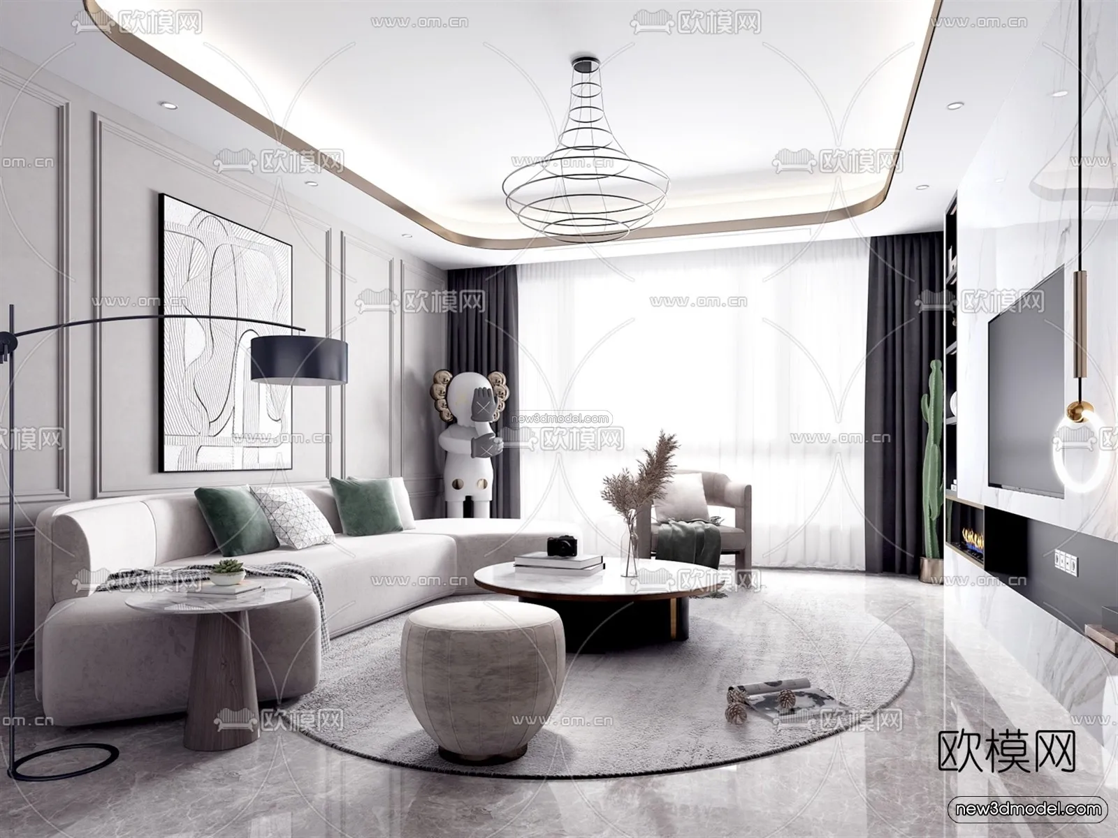 Black – White – Gray Colors Interior 3D Blocks – Living Room 3D Scene – 085 – VRAY