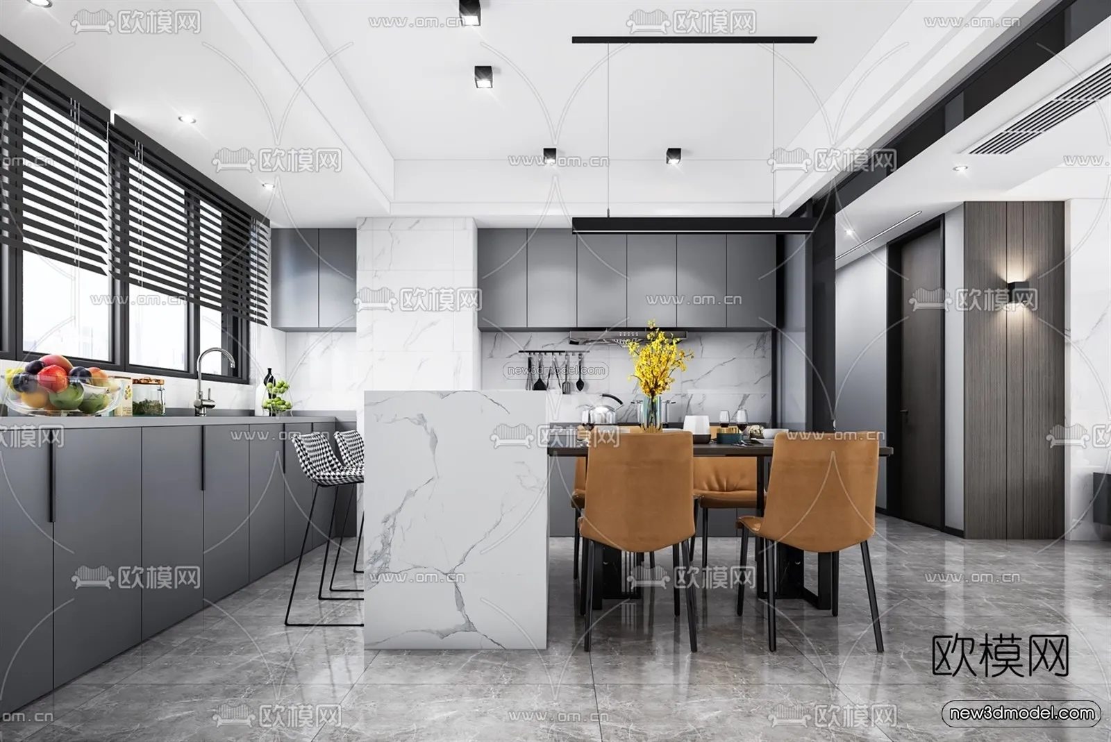 Black – White – Gray Colors Interior 3D Blocks – Living Room 3D Scene – 093 – VRAY
