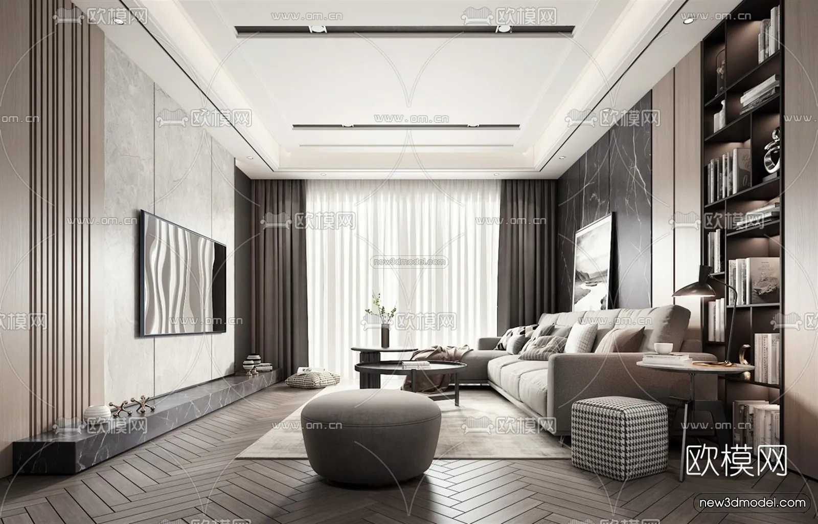 Black – White – Gray Colors Interior 3D Blocks – Living Room 3D Scene – 100 – VRAY