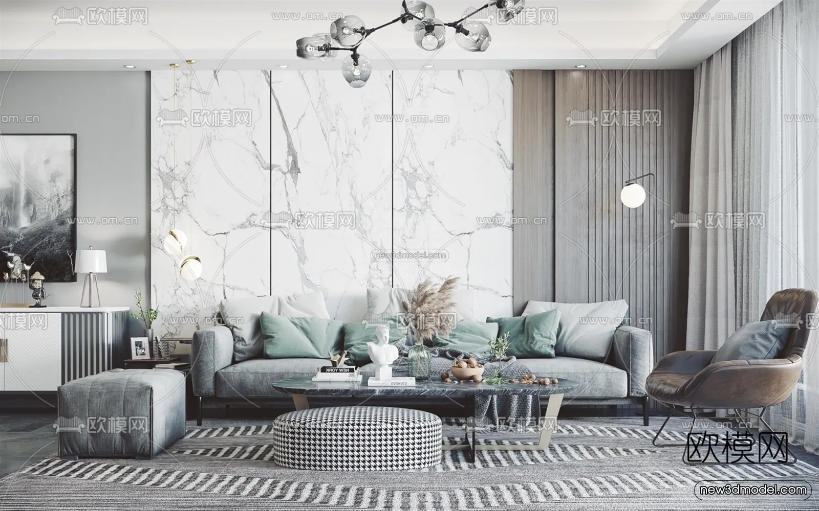 Black – White – Gray Colors Interior 3D Blocks – Living Room 3D Scene – 102 – VRAY