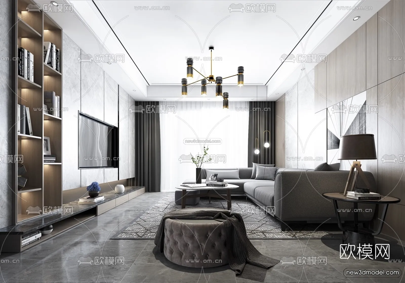 Black – White – Gray Colors Interior 3D Blocks – Living Room 3D Scene – 104 – VRAY