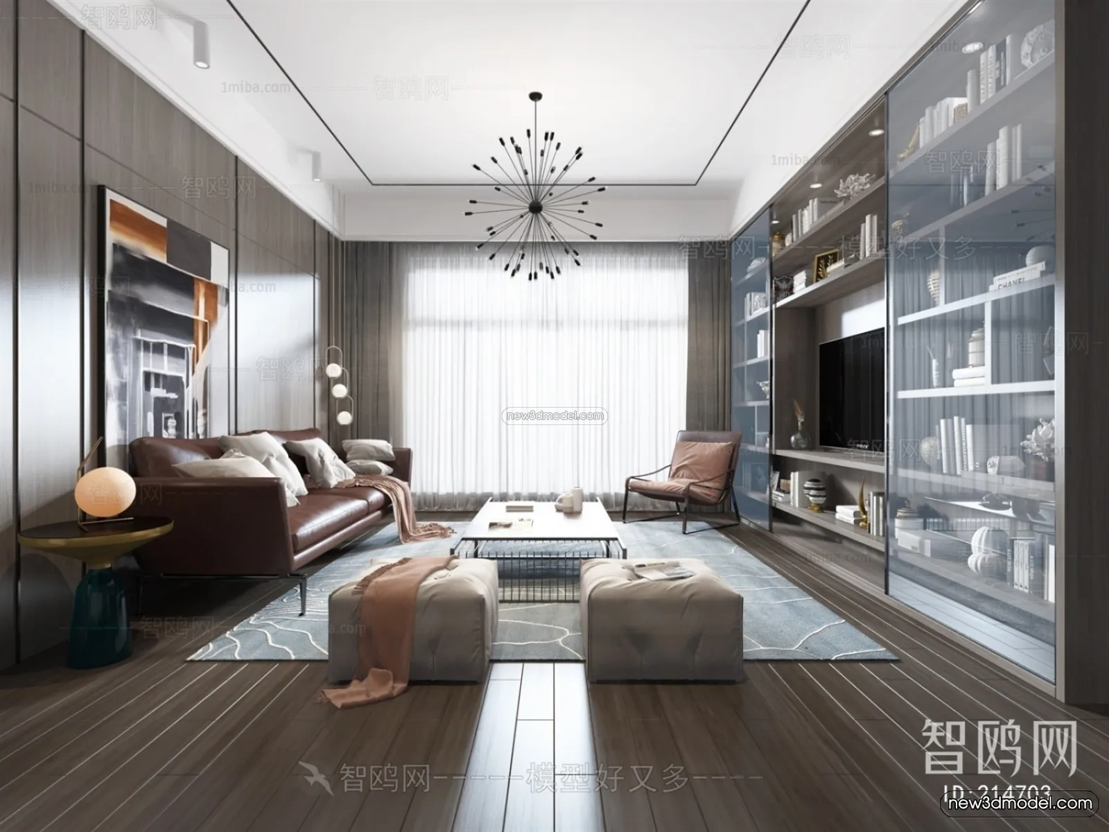 Black – White – Gray Colors Interior 3D Blocks – Living Room 3D Scene – 105 – VRAY