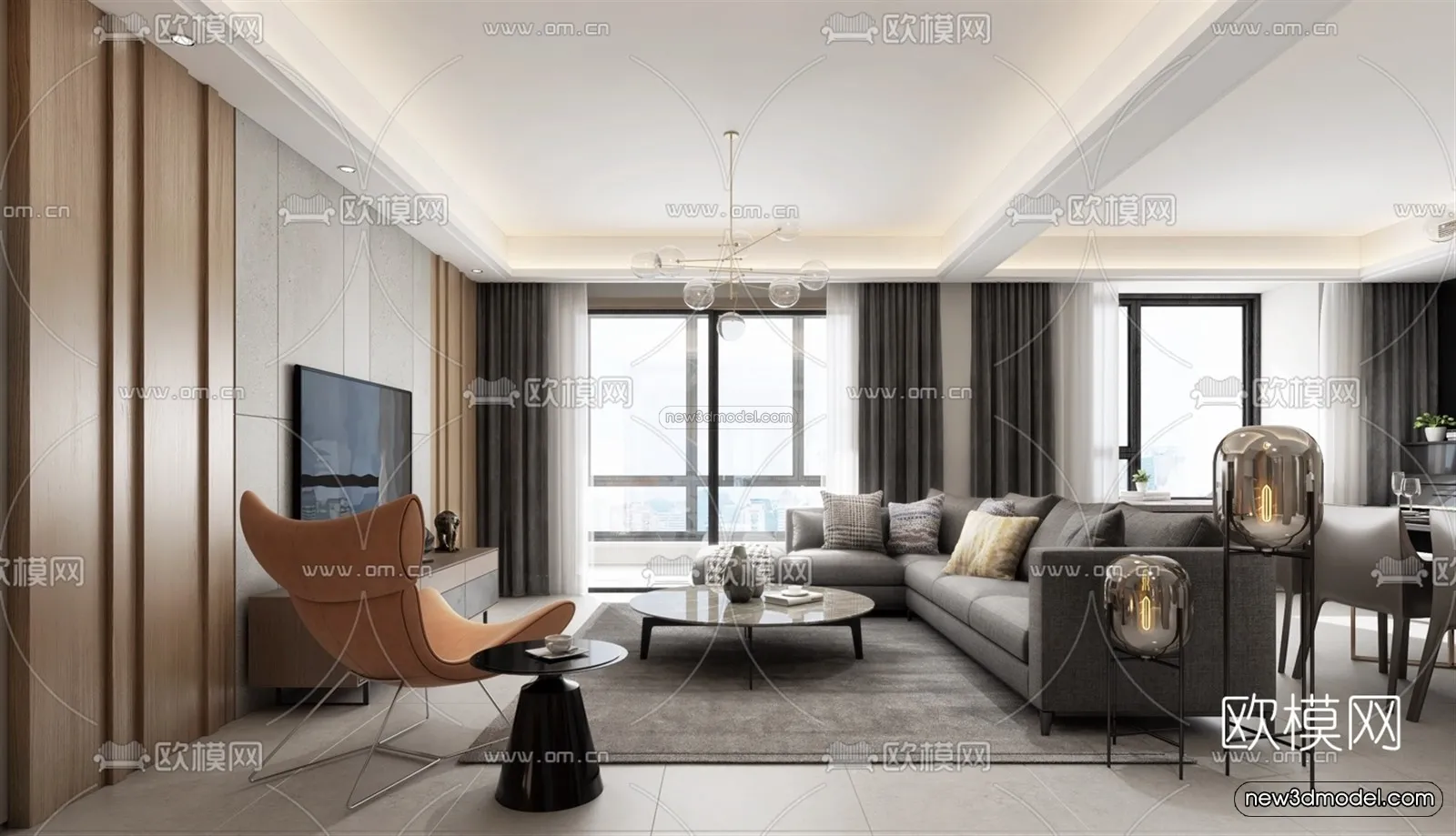 Black – White – Gray Colors Interior 3D Blocks – Living Room 3D Scene – 106 – VRAY