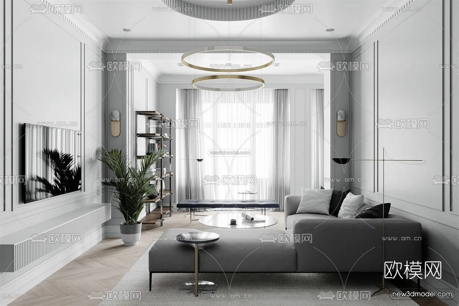 Black – White – Gray Colors Interior 3D Blocks – Living Room 3D Scene – 110 – VRAY