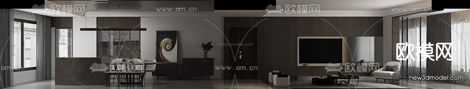 Black – White – Gray Colors Interior 3D Blocks – Living Room 3D Scene – 111 – VRAY