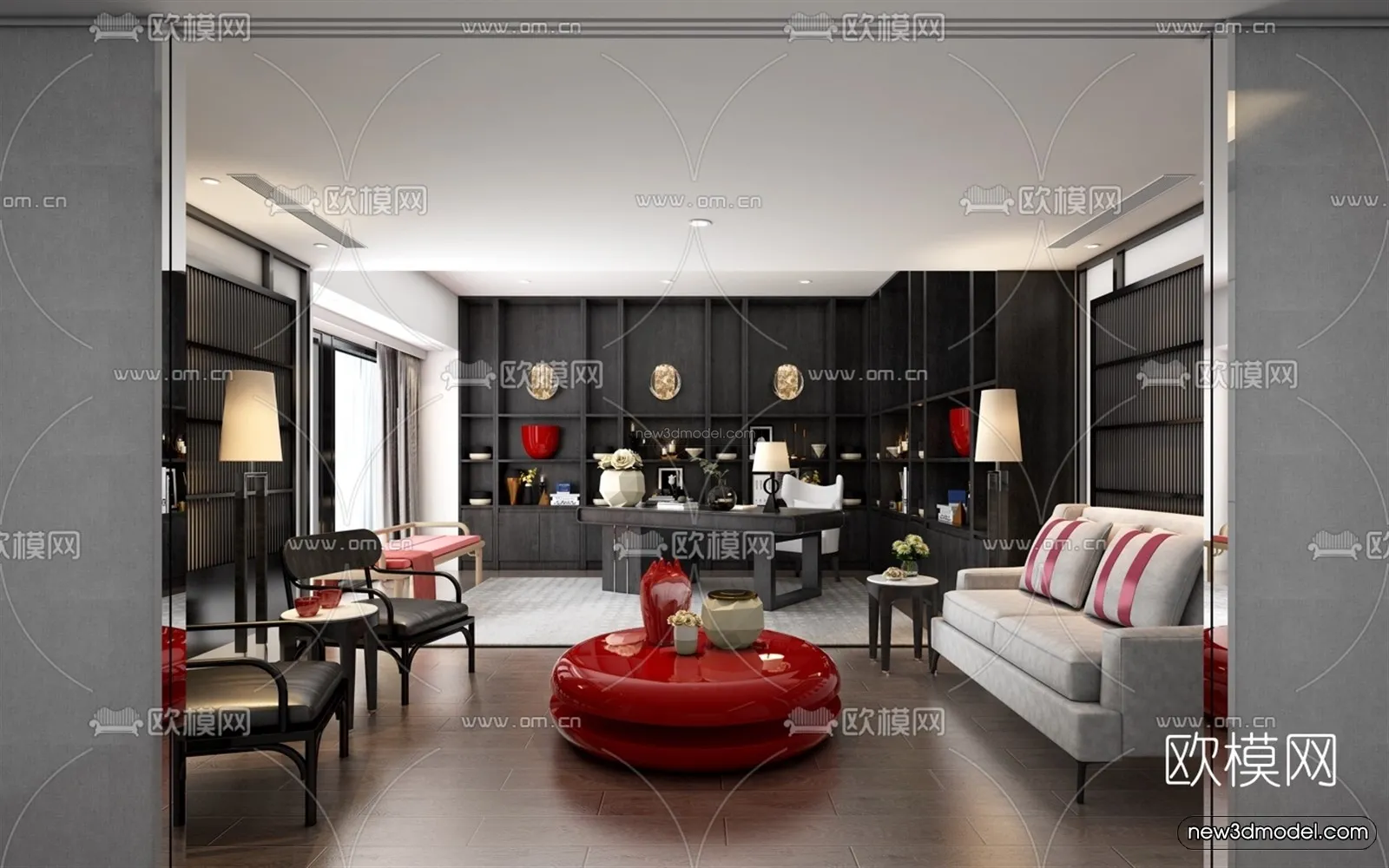 Black – White – Gray Colors Interior 3D Blocks – Living Room 3D Scene – 112 – VRAY