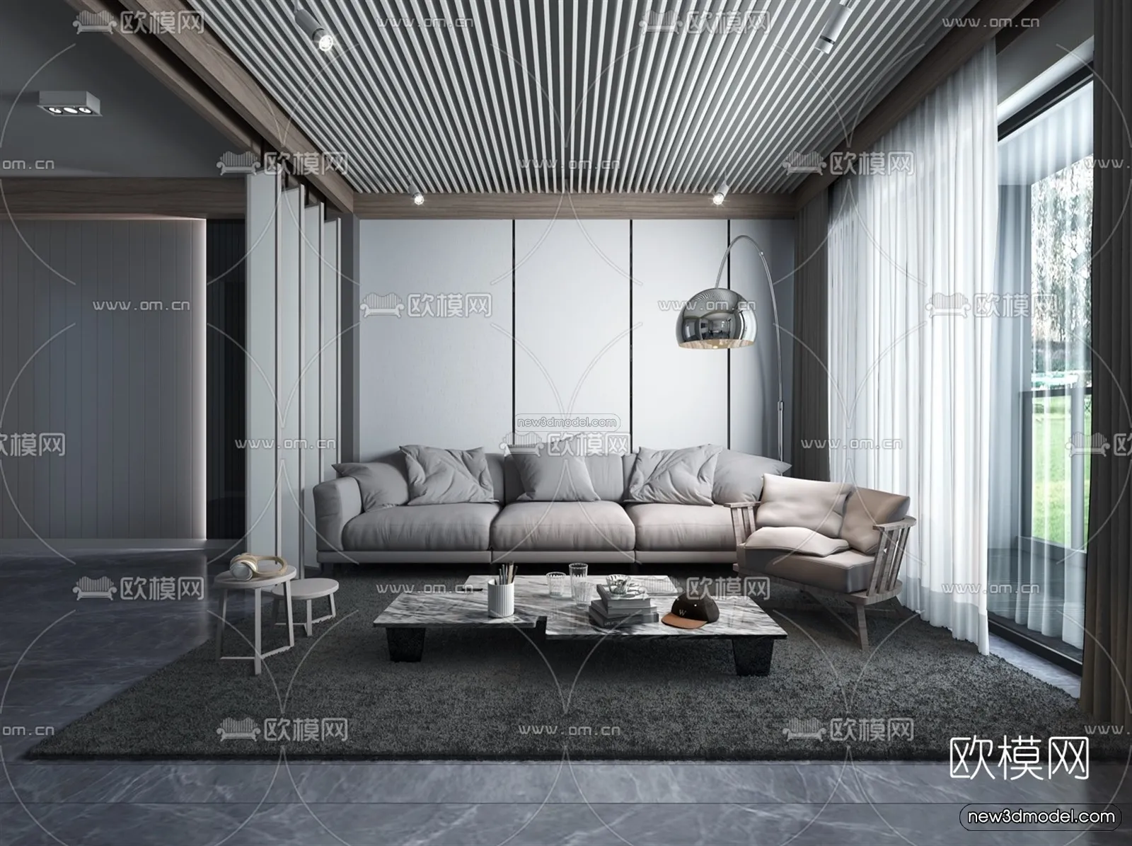 Black – White – Gray Colors Interior 3D Blocks – Living Room 3D Scene – 116 – VRAY