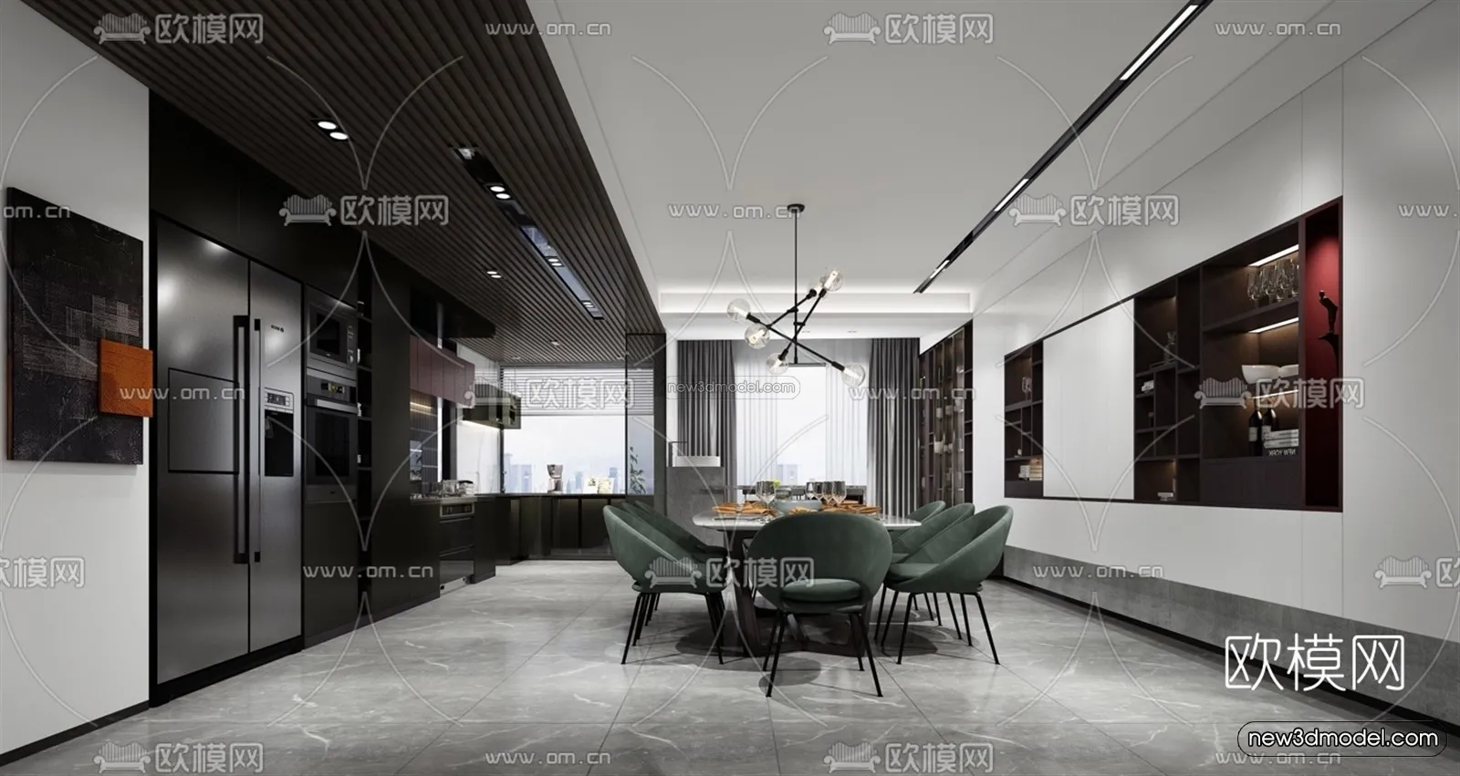Black – White – Gray Colors Interior 3D Blocks – Living Room 3D Scene – 117 – VRAY