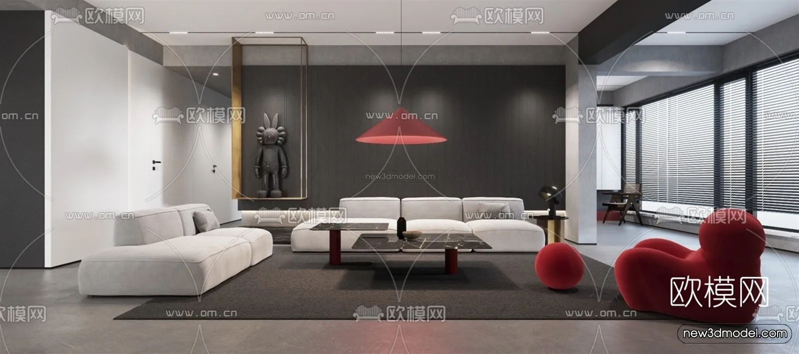 Black – White – Gray Colors Interior 3D Blocks – Living Room 3D Scene – 120 – VRAY