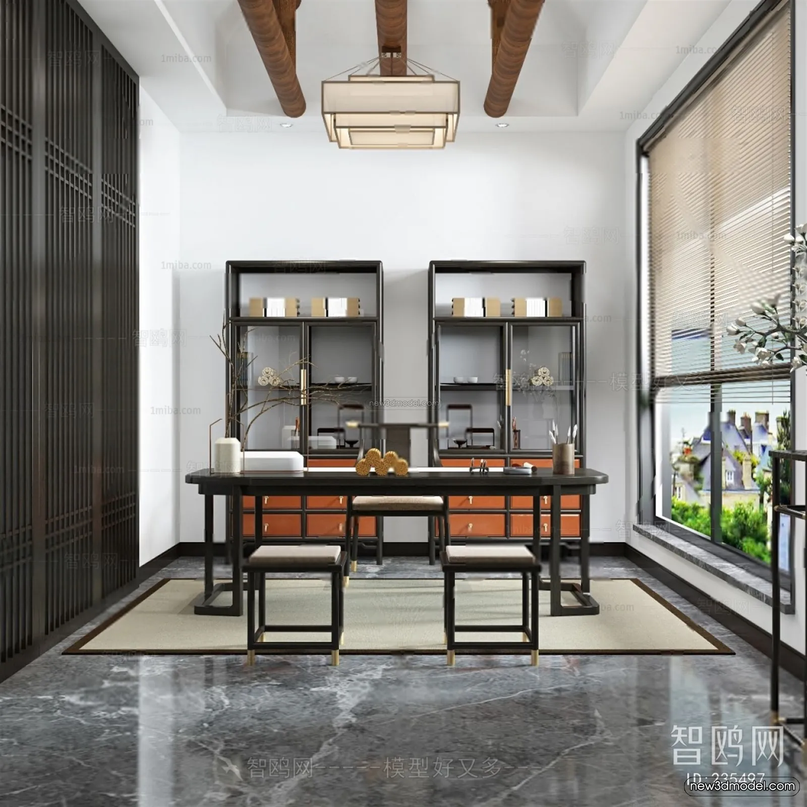 Black – White – Gray Colors Interior 3D Blocks – Study Room 3D Scene – 228 – VRAY