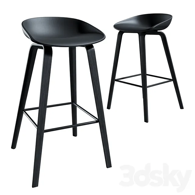 Black wooden bar stool 3DSMax File